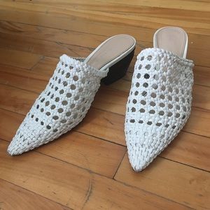 White open weave mules